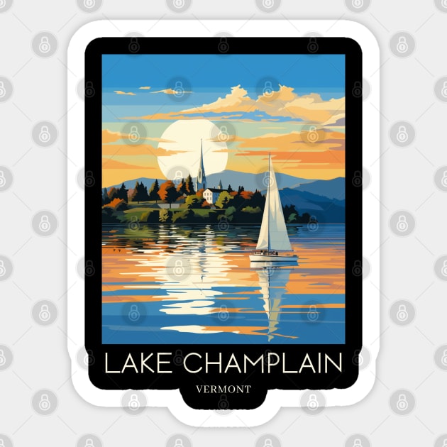 A Pop Art Travel Print of Lake Champlain - Vermont - US Sticker by Studio Red Koala